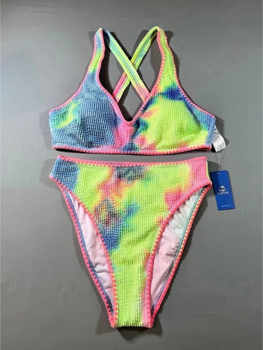 CUPSHE Tie-Dye Scoop Neck Top & High Waist Bikini Set High Waist Medium NWT